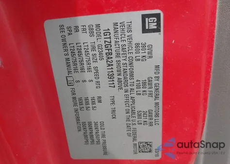 2010 GMC Savana 2500 Work Van from USA, damaged, VIN 1GTZGFBA2A1139117